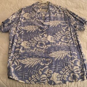 Vintage Esprit Hawaiian style blouse, periwinkle/white, size L
